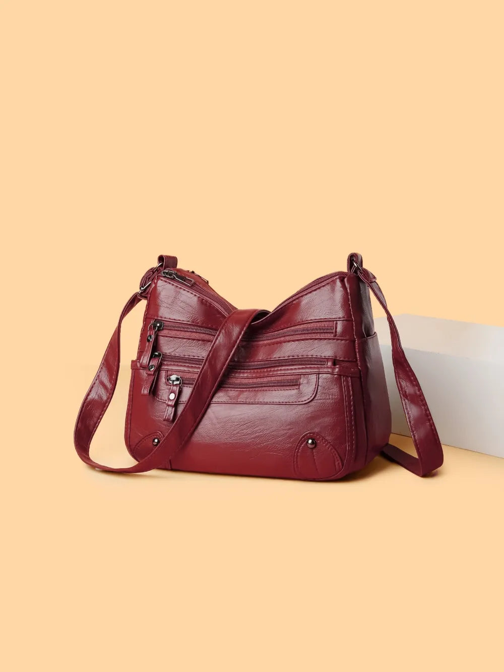 PU Leather Multi Pockets Shoulder Bag - Korvel