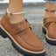 PU Leather Round Toe Buckle Loafers - Korvel
