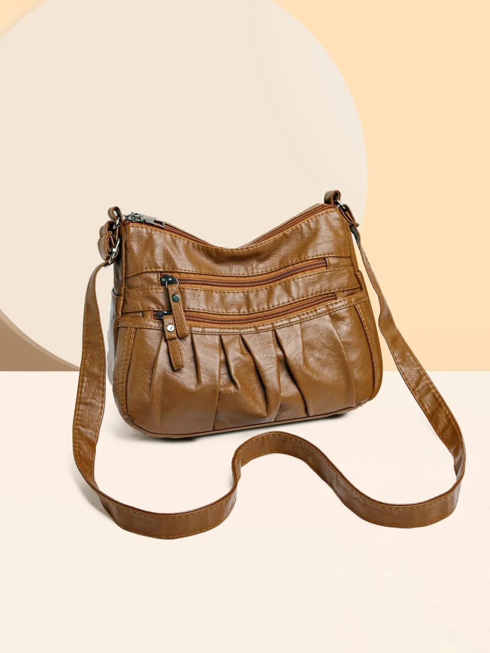 PU Leather Ruched Adjustable Strap Shoulder Bag - Korvel