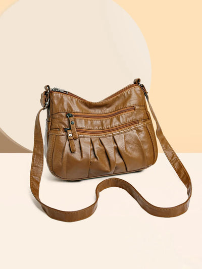 PU Leather Ruched Adjustable Strap Shoulder Bag - Korvel