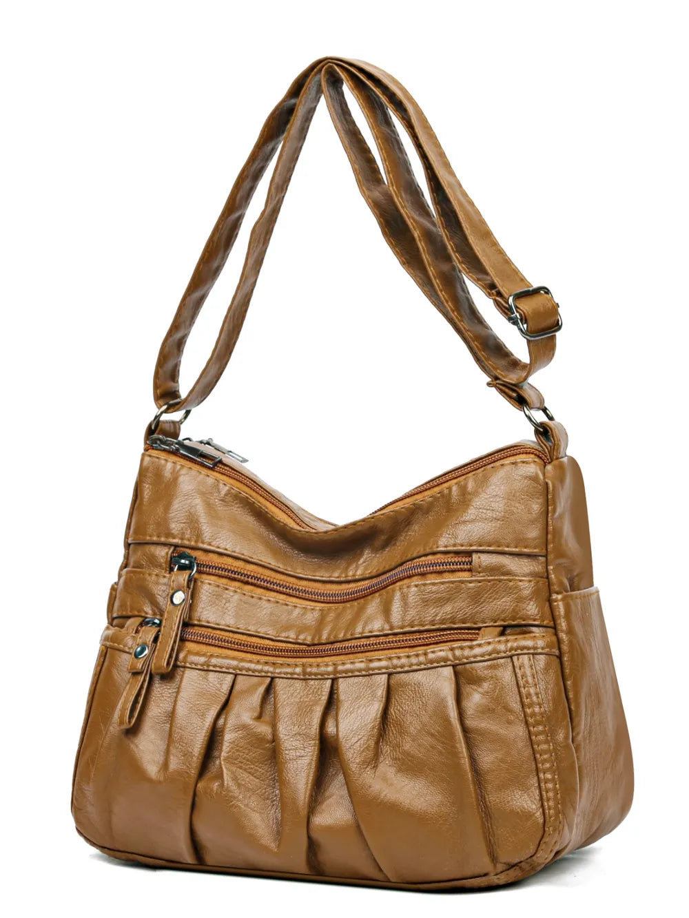 PU Leather Ruched Adjustable Strap Shoulder Bag - Korvel