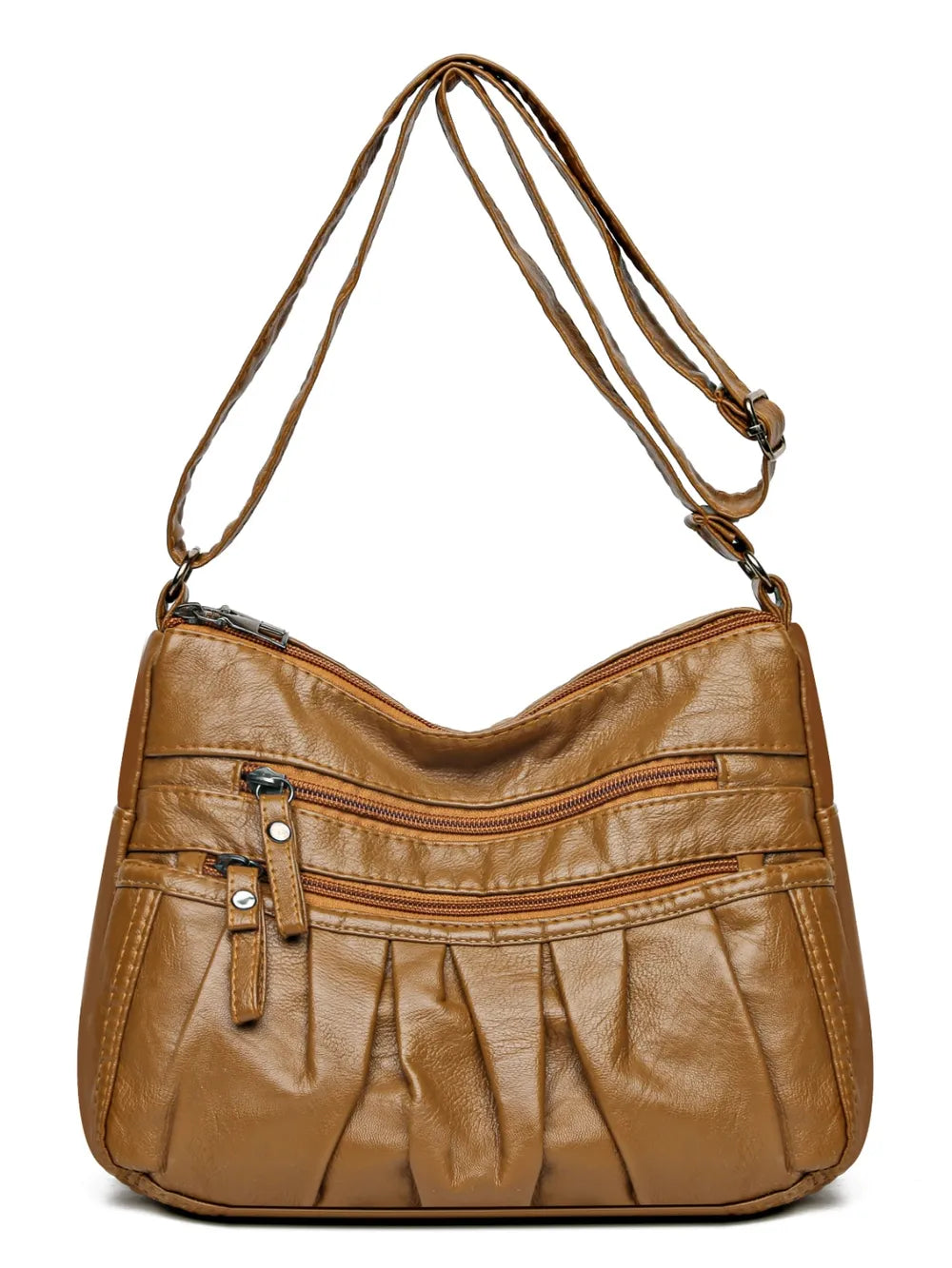 PU Leather Ruched Adjustable Strap Shoulder Bag - Korvel