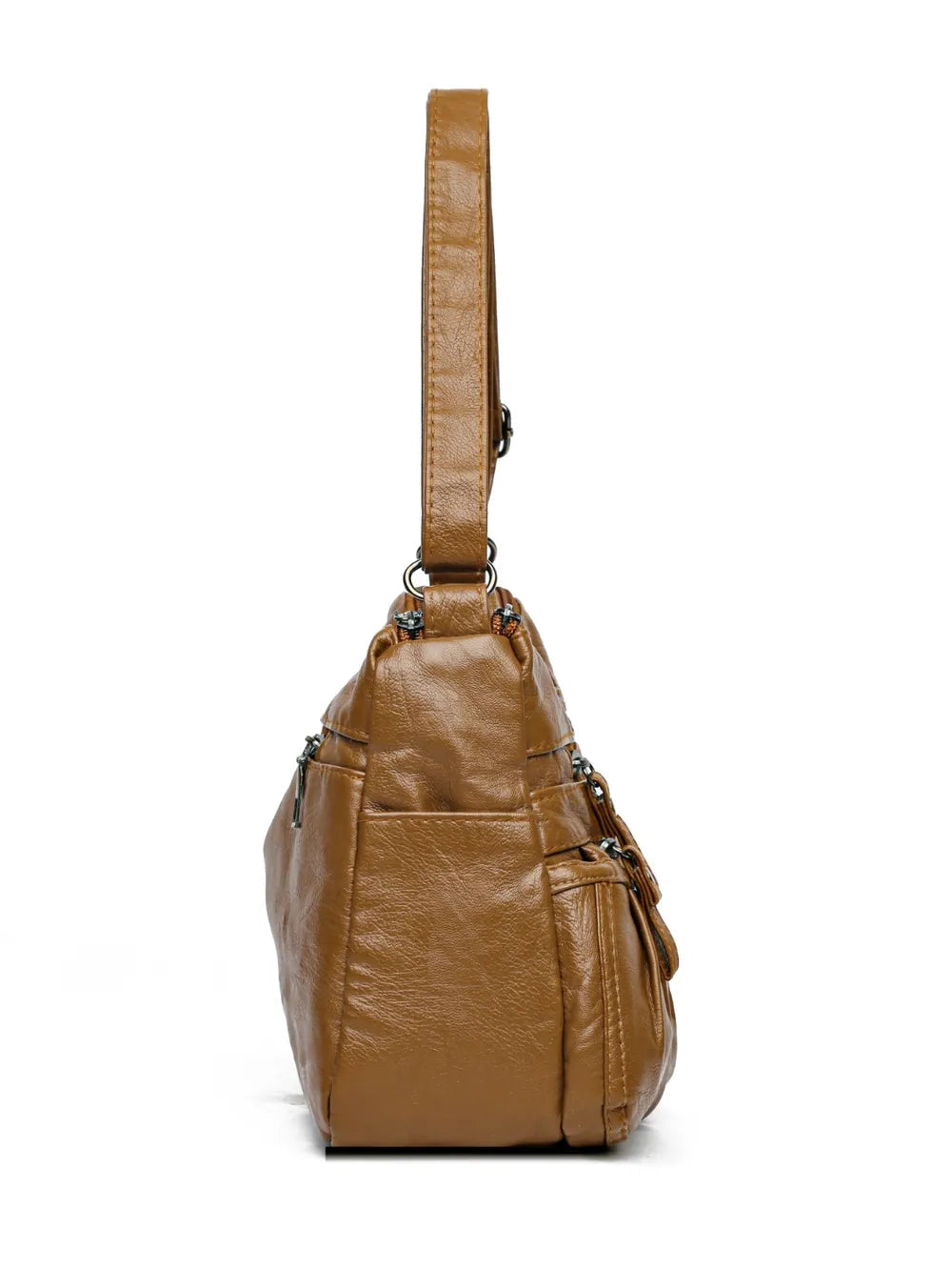 PU Leather Ruched Adjustable Strap Shoulder Bag - Korvel