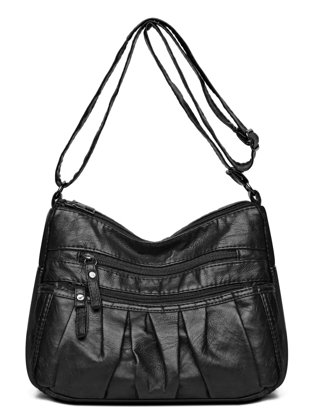 PU Leather Ruched Adjustable Strap Shoulder Bag - Korvel