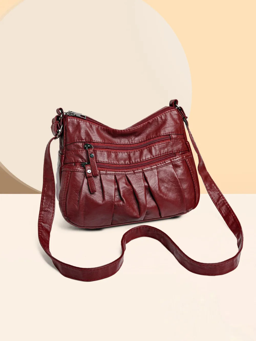 PU Leather Ruched Adjustable Strap Shoulder Bag - Korvel