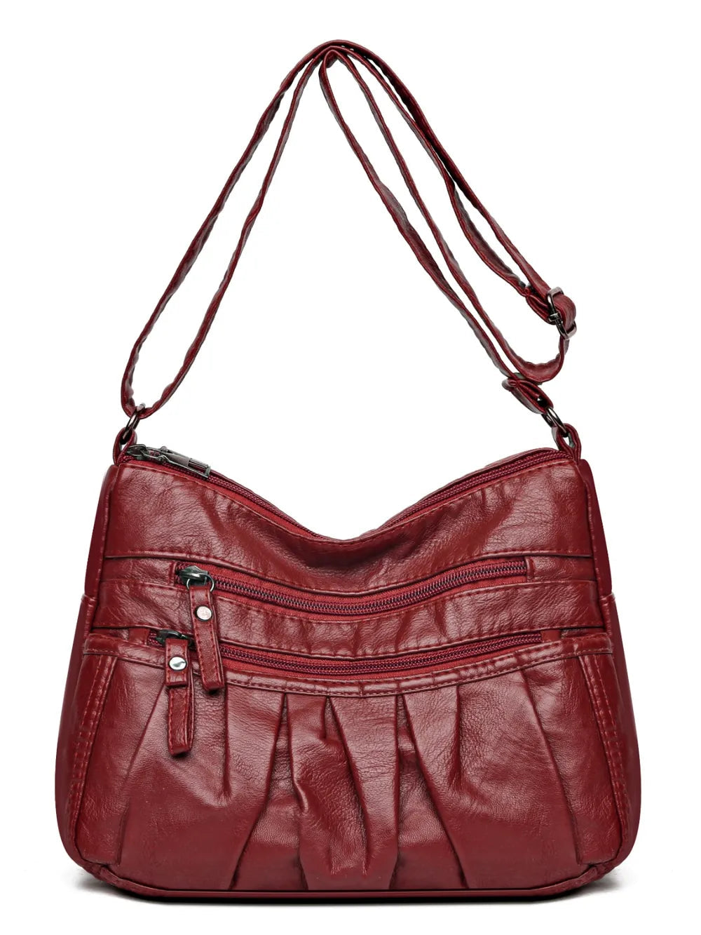 PU Leather Ruched Adjustable Strap Shoulder Bag - Korvel