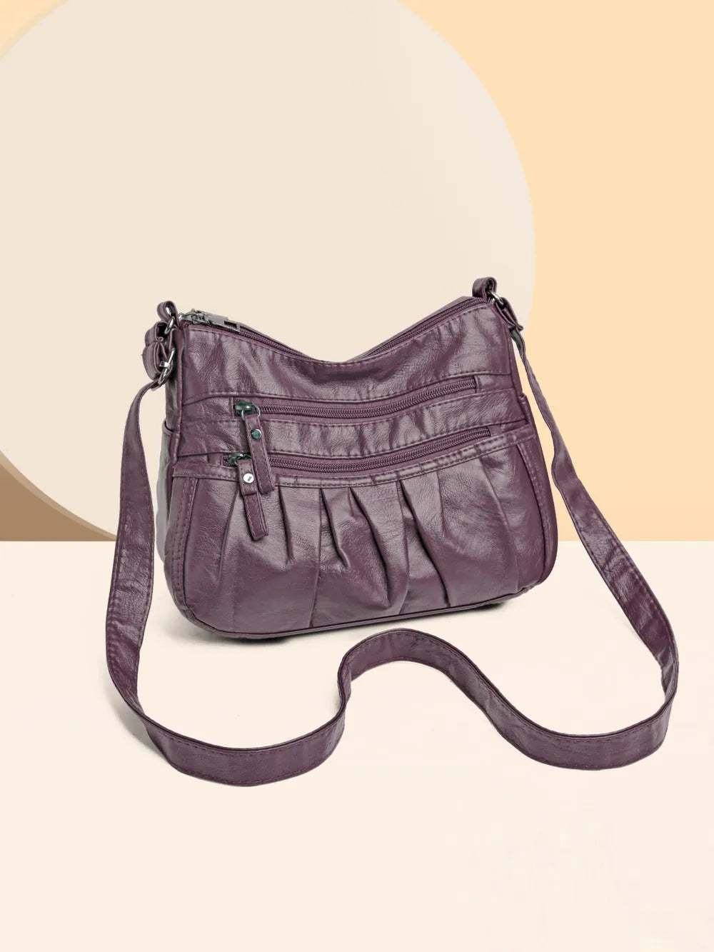 PU Leather Ruched Adjustable Strap Shoulder Bag - Korvel