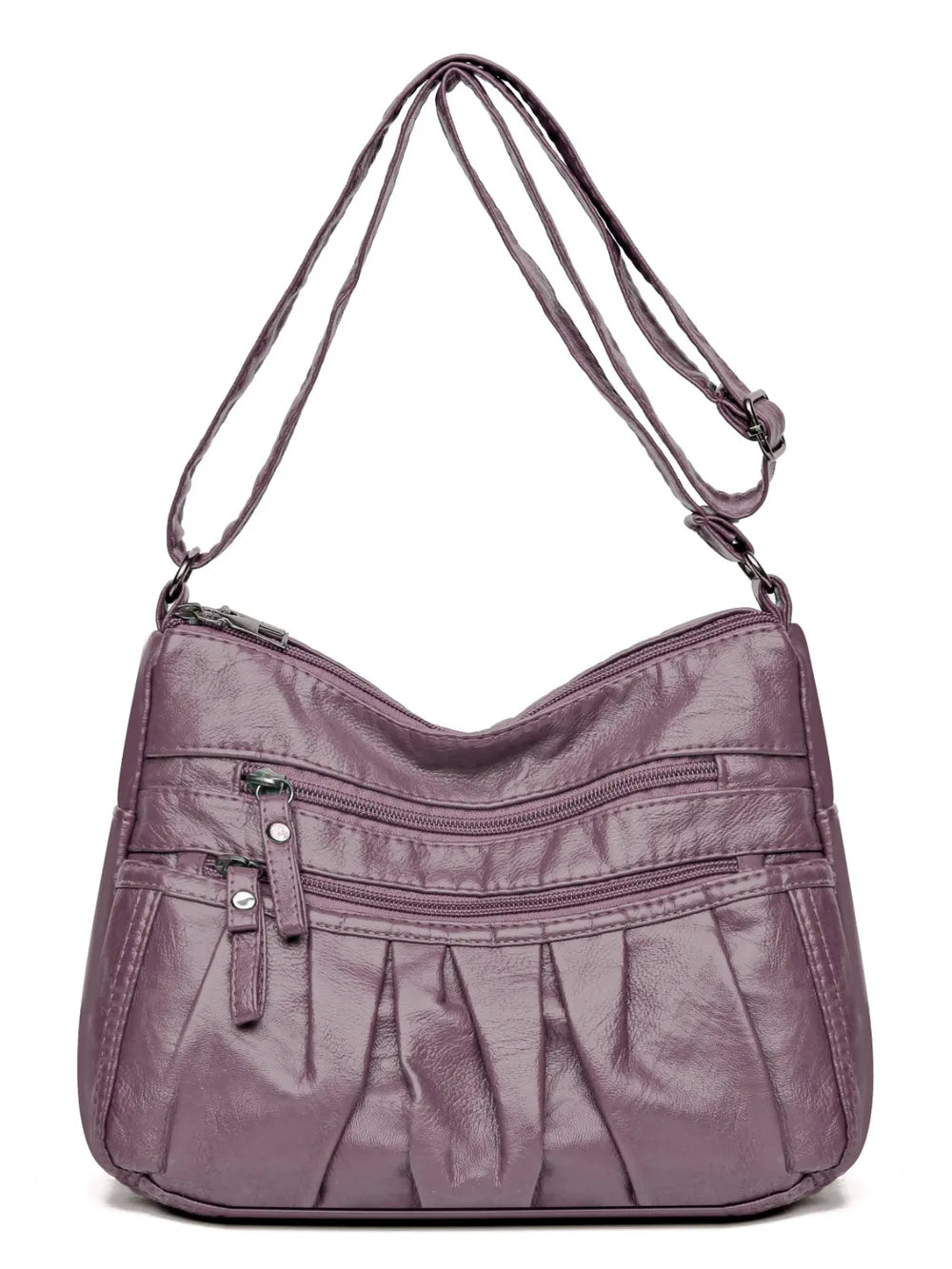 PU Leather Ruched Adjustable Strap Shoulder Bag - Korvel