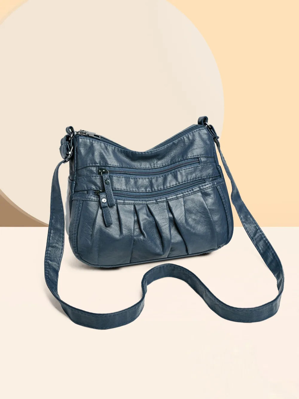 PU Leather Ruched Adjustable Strap Shoulder Bag - Korvel