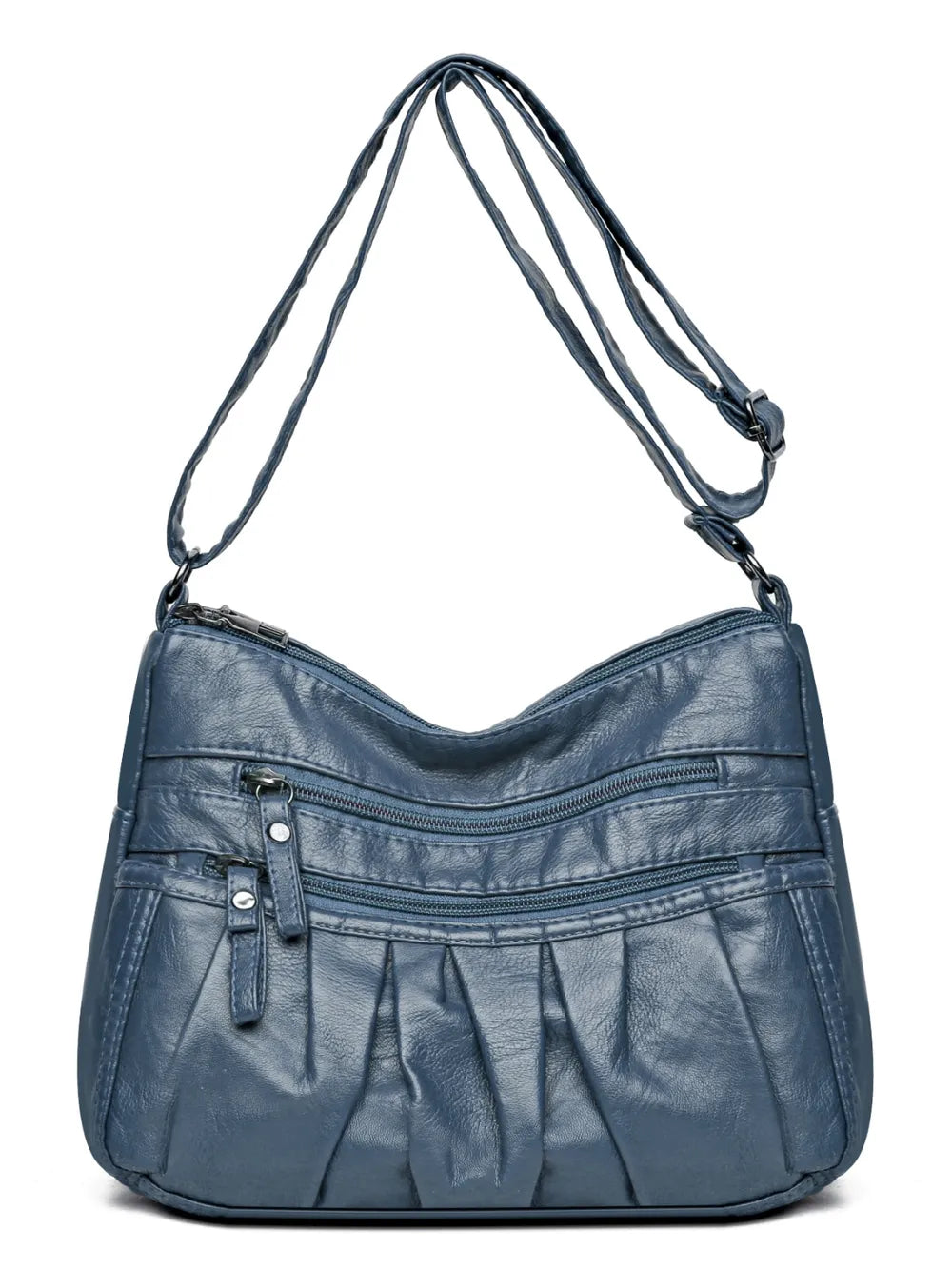 PU Leather Ruched Adjustable Strap Shoulder Bag - Korvel