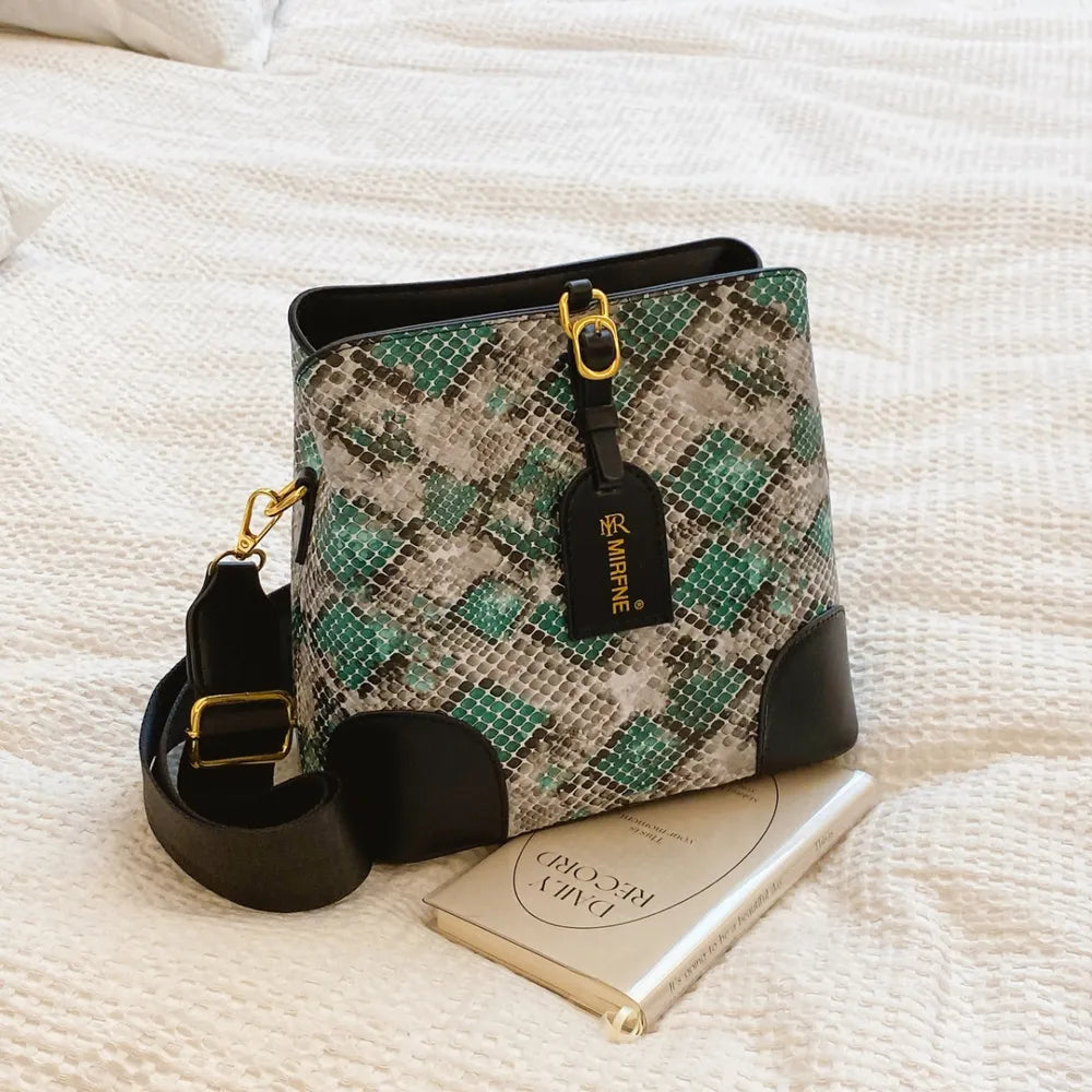 PU Leather Snakeskin Print Crossbody Bag - Korvel