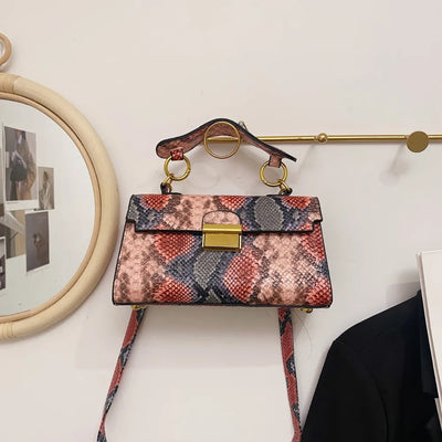 Elegant PU Leather Snakeskin Print Crossbody Bag