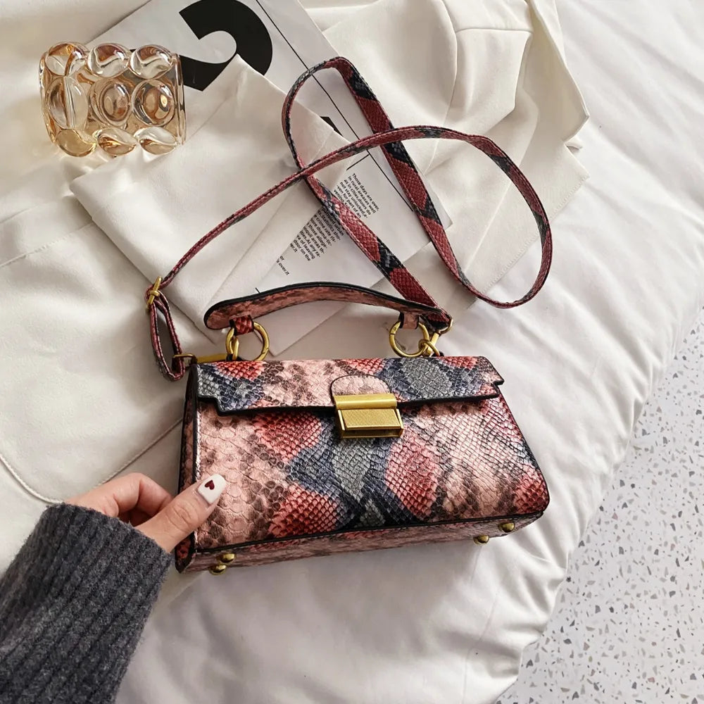 Elegant PU Leather Snakeskin Print Crossbody Bag