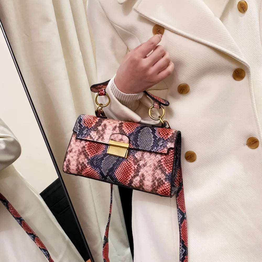 Elegant PU Leather Snakeskin Print Crossbody Bag
