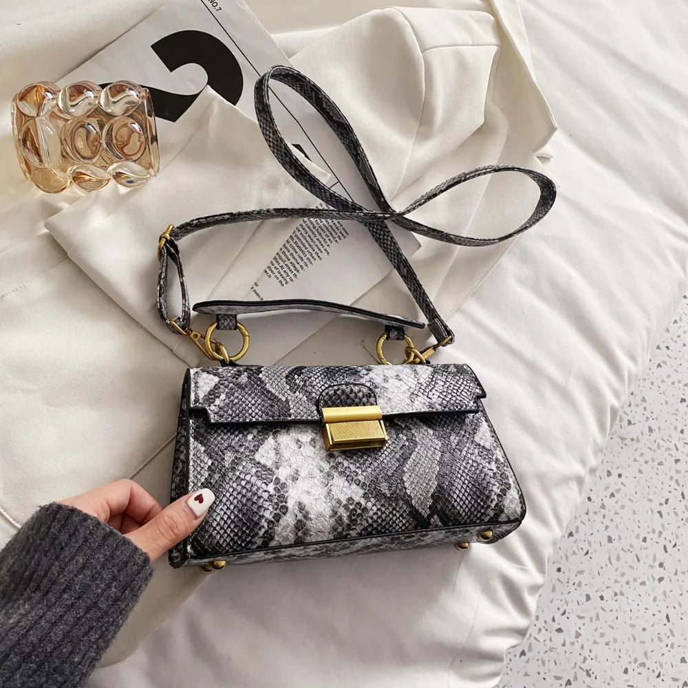 Elegant PU Leather Snakeskin Print Crossbody Bag
