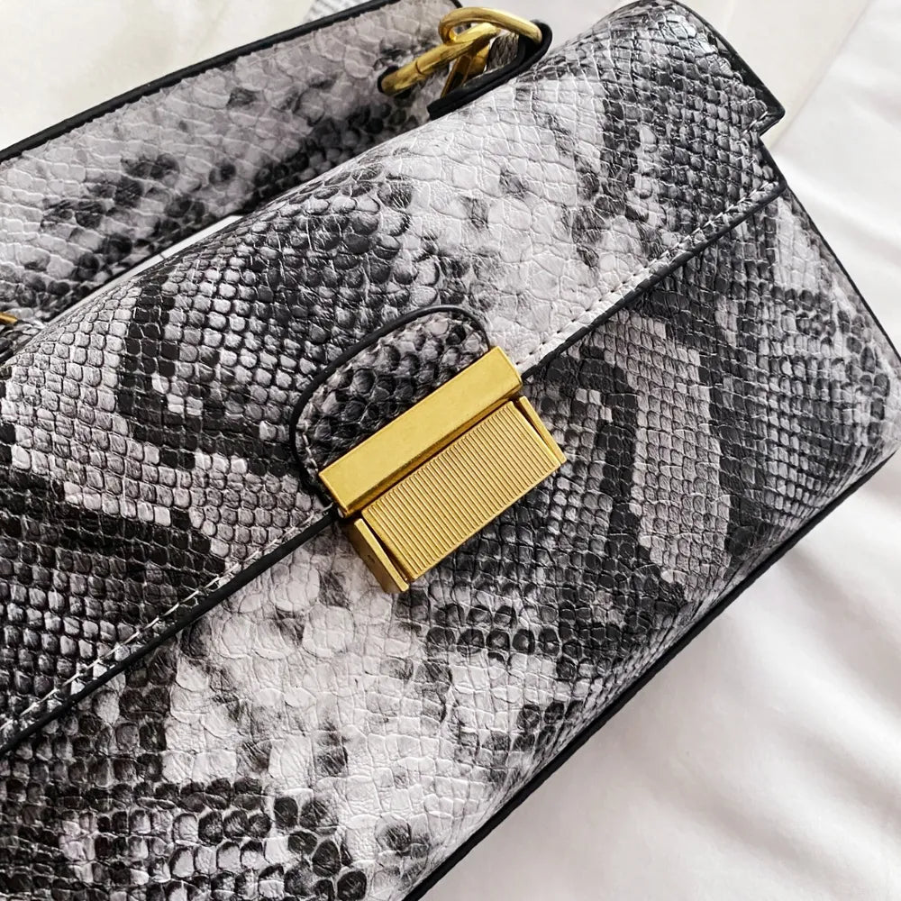 Elegant PU Leather Snakeskin Print Crossbody Bag