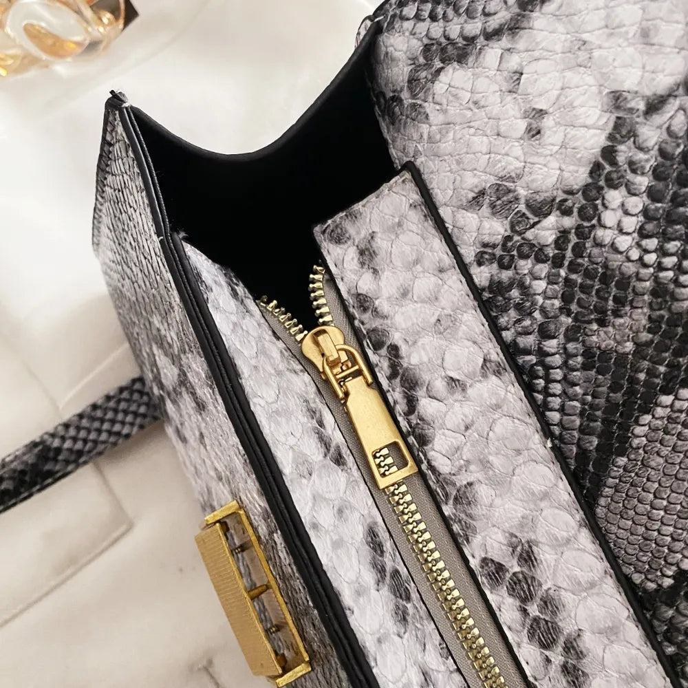 Elegant PU Leather Snakeskin Print Crossbody Bag