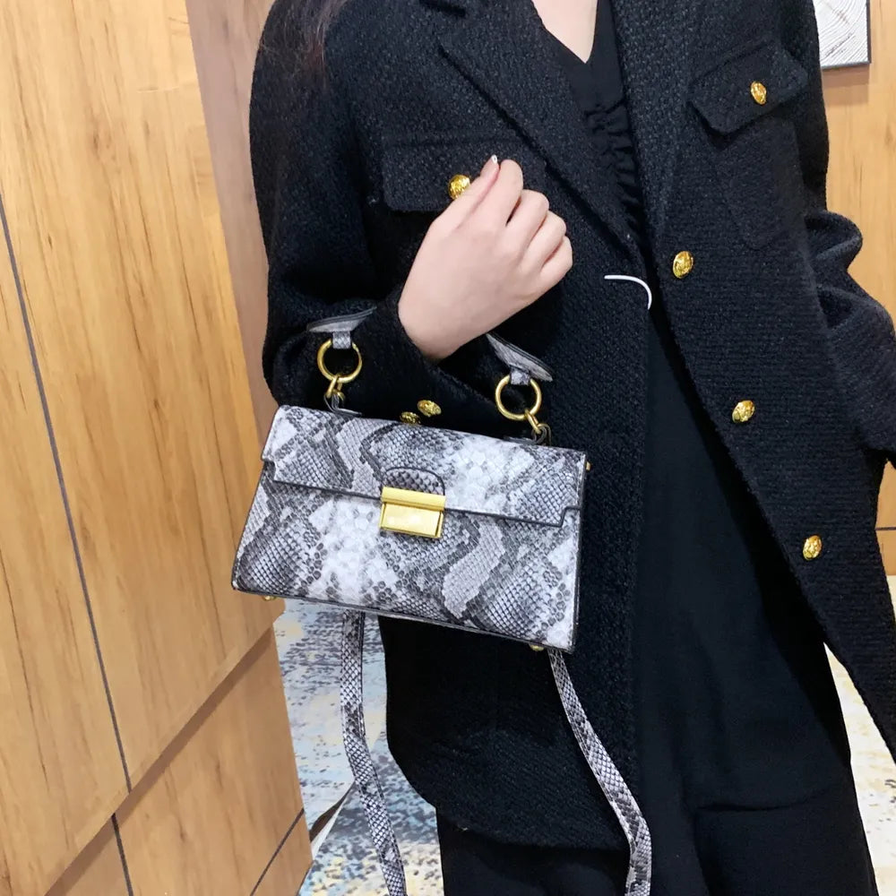 Elegant PU Leather Snakeskin Print Crossbody Bag