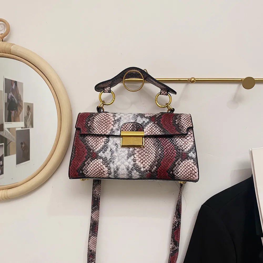 Elegant PU Leather Snakeskin Print Crossbody Bag