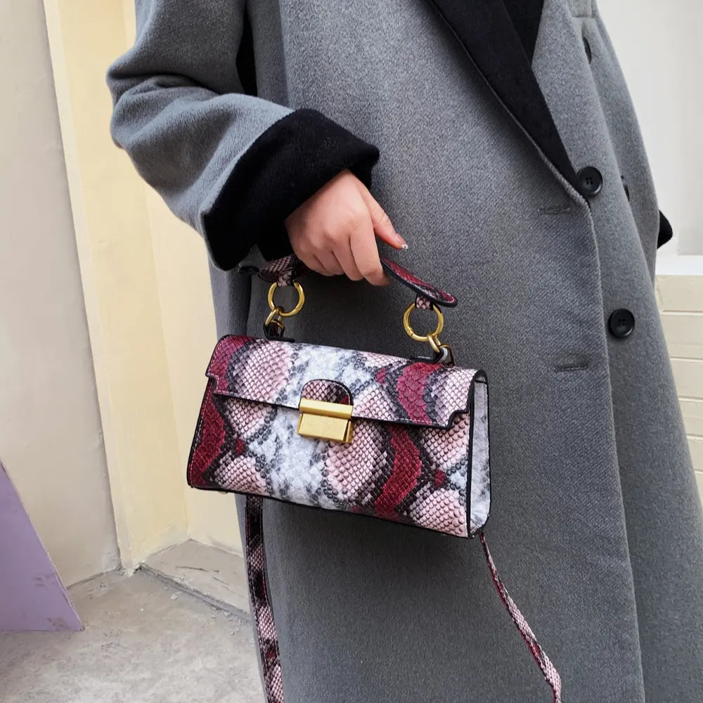 Elegant PU Leather Snakeskin Print Crossbody Bag