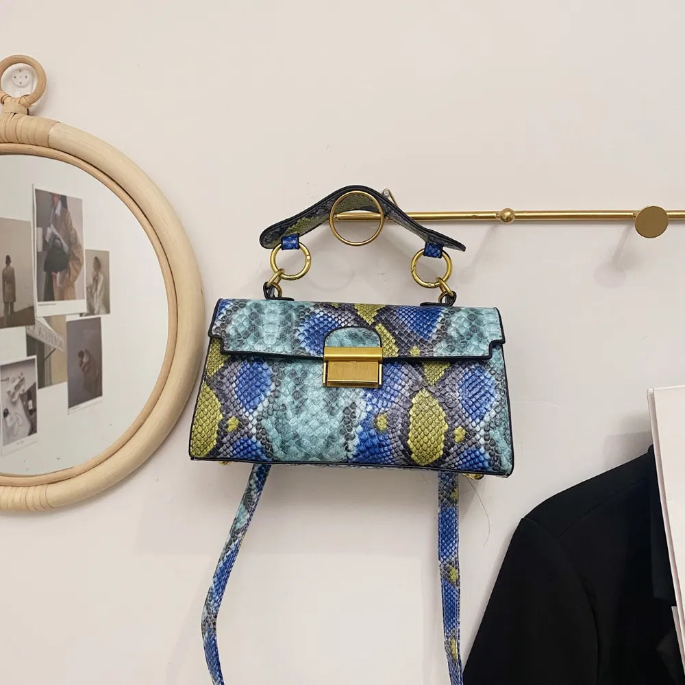 Elegant PU Leather Snakeskin Print Crossbody Bag