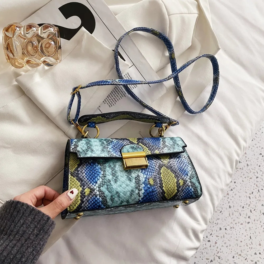 Elegant PU Leather Snakeskin Print Crossbody Bag