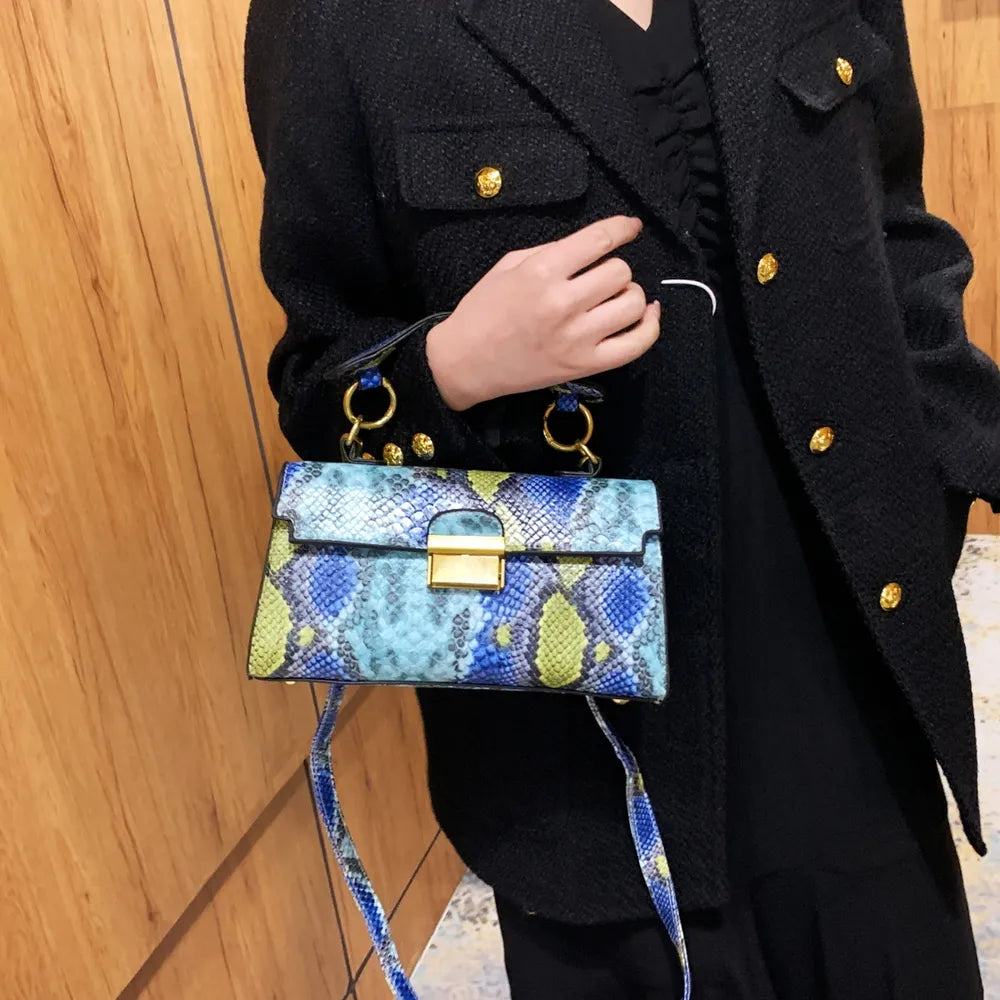 Elegant PU Leather Snakeskin Print Crossbody Bag