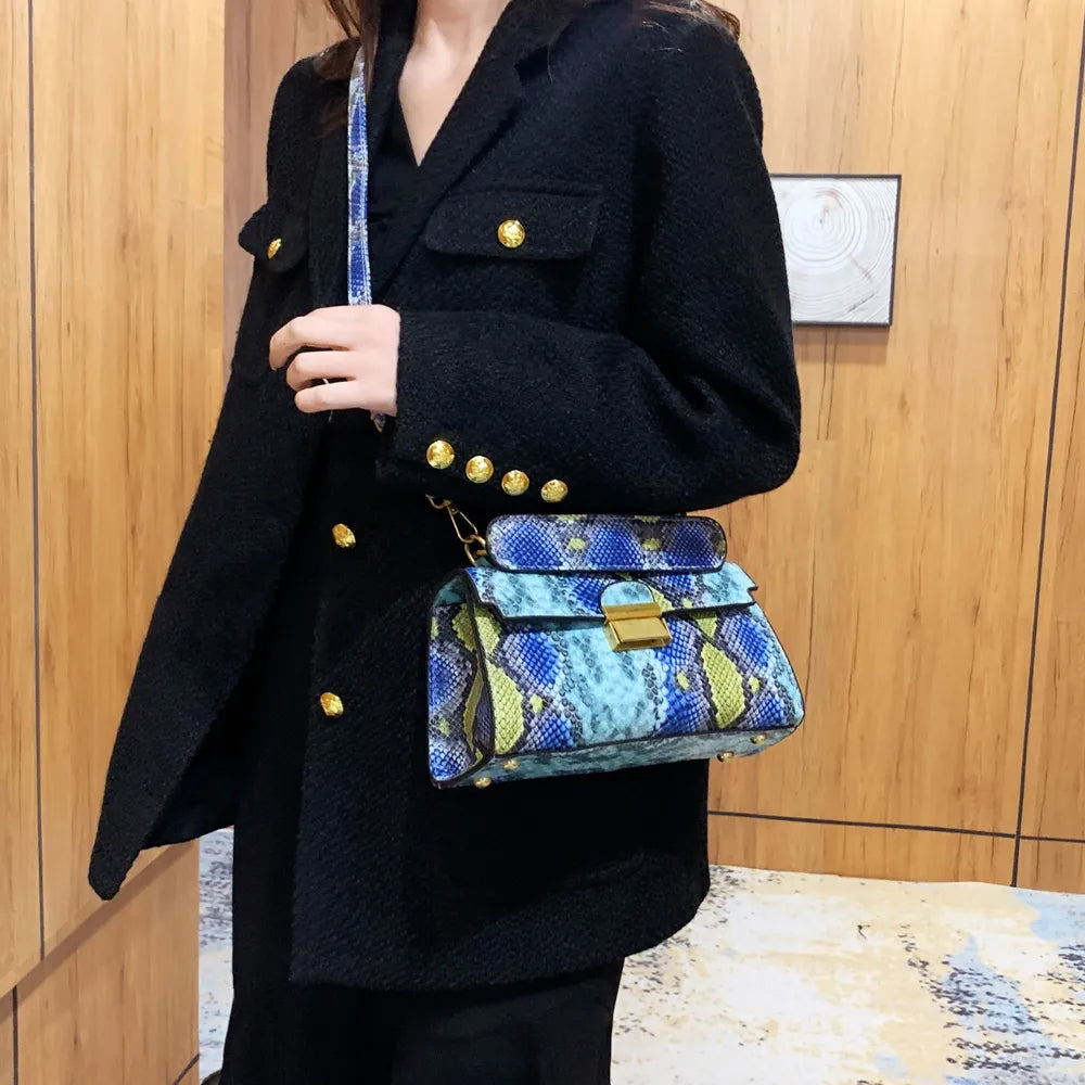 Elegant PU Leather Snakeskin Print Crossbody Bag