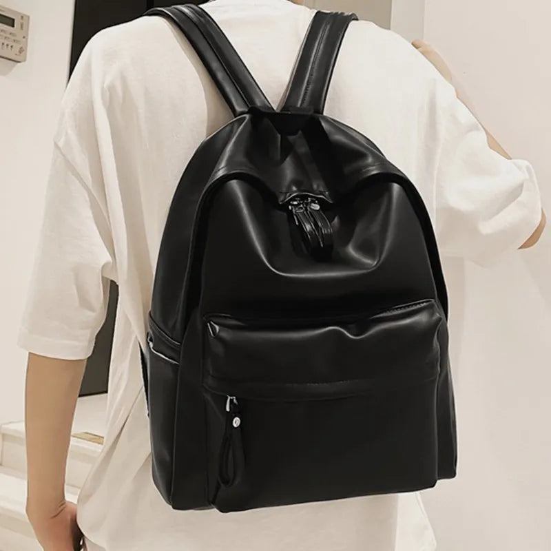 PU Leather Zip Backpack Bag - Korvel