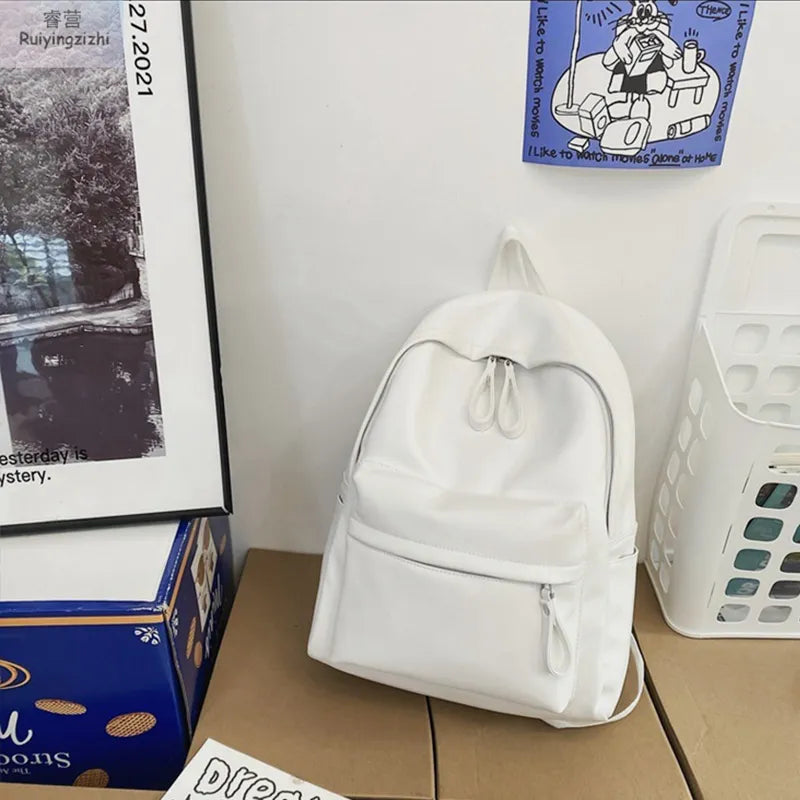 PU Leather Zip Backpack Bag - Korvel