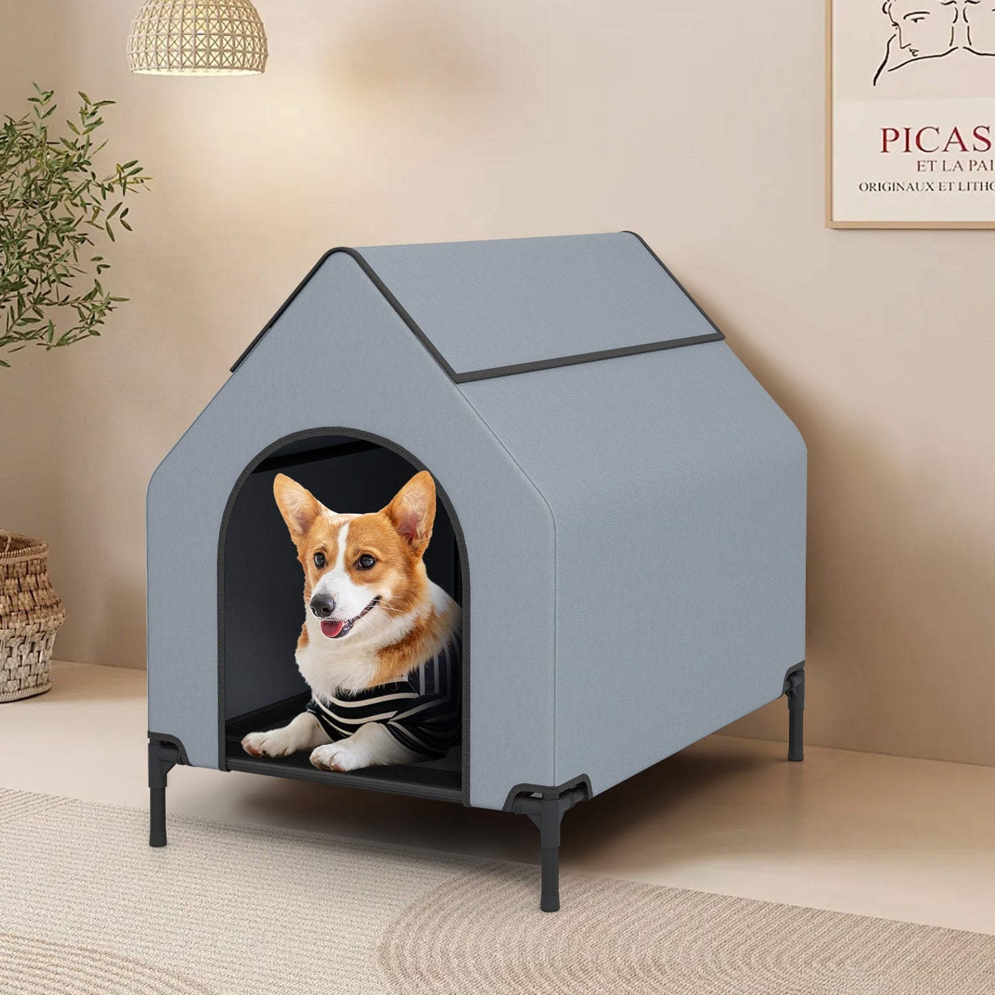 Elevated Outdoor Pet House with Ventilated Windows