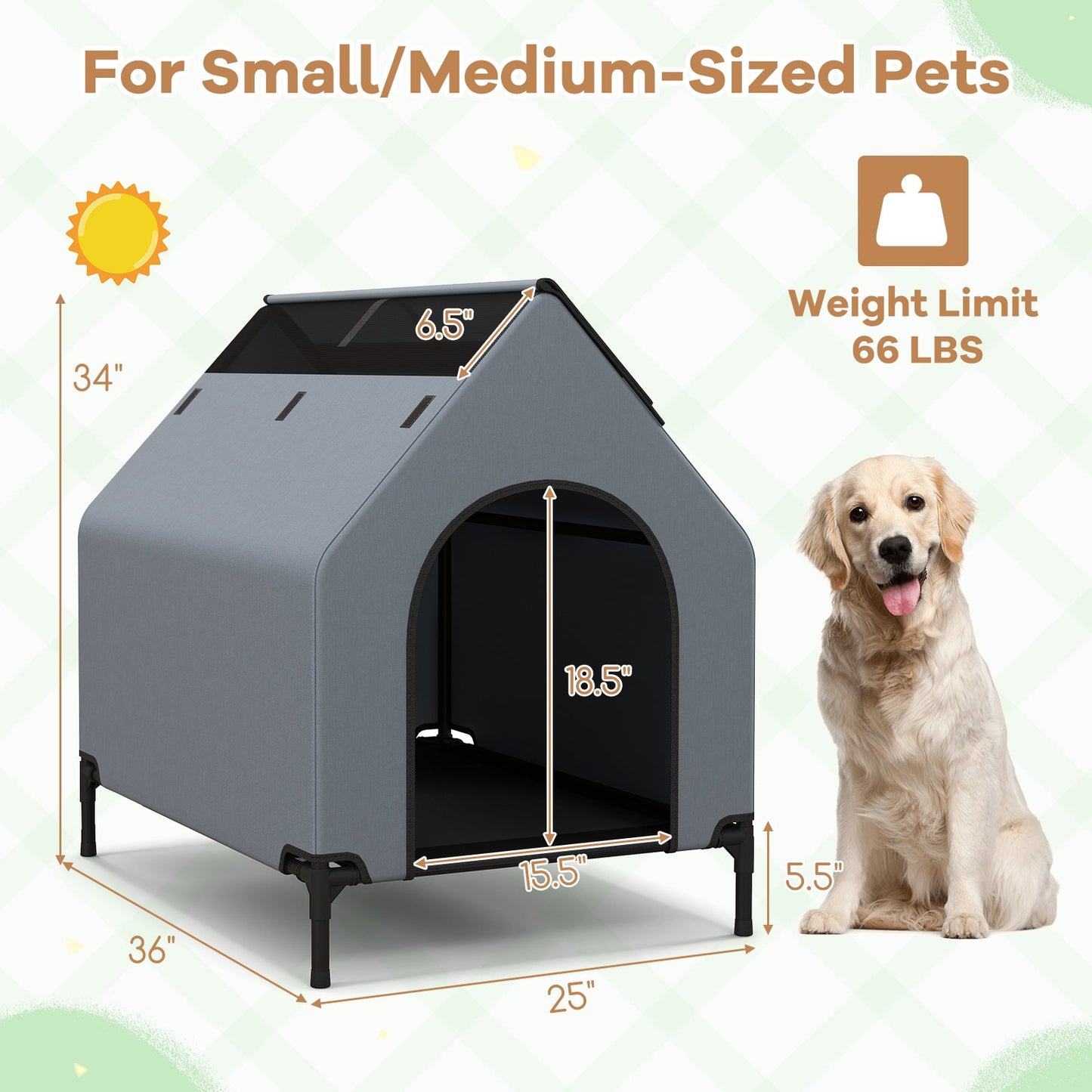 Elevated Outdoor Pet House with Ventilated Windows