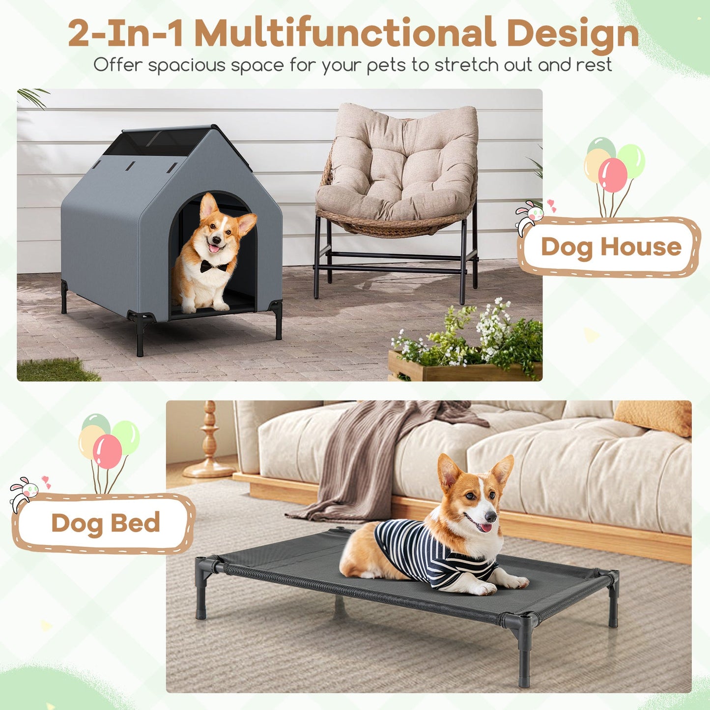Elevated Outdoor Pet House with Ventilated Windows