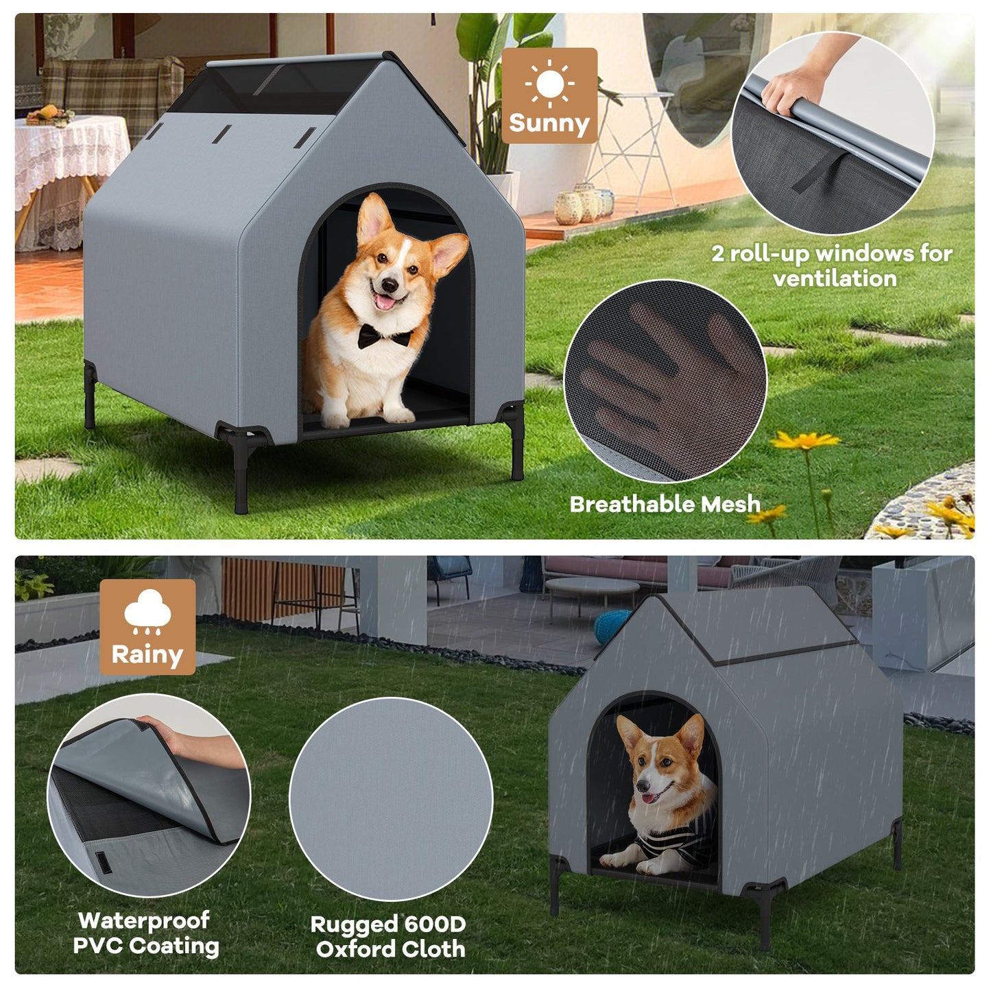 Elevated Outdoor Pet House with Ventilated Windows