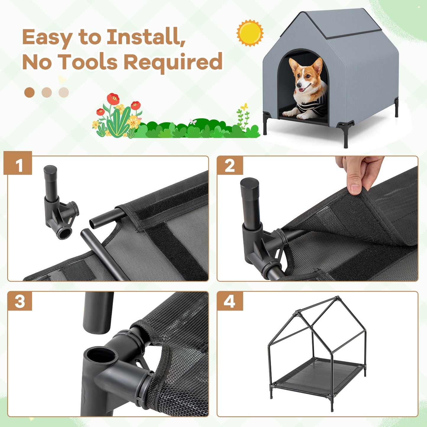 Elevated Outdoor Pet House with Ventilated Windows