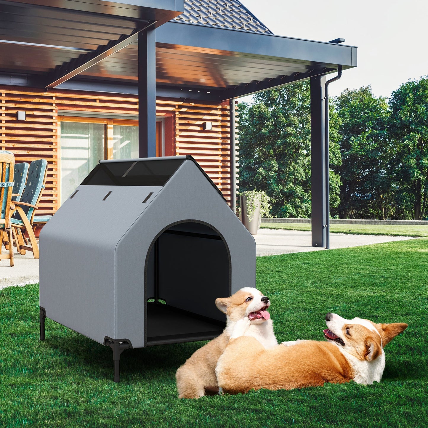Elevated Outdoor Pet House with Ventilated Windows