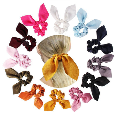 Elegant Satin Rabbit Ear Bow Hair Scrunchie