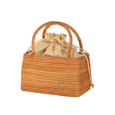 Pure handmade basket Nordic style storage picnic travel basket woven rattan women handbag - Korvel