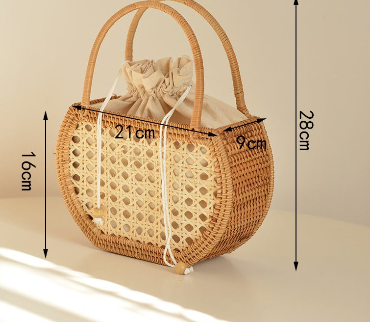 Pure handmade basket Nordic style storage picnic travel basket woven rattan women handbag - Korvel