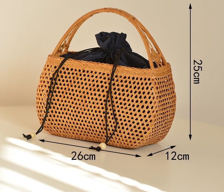 Pure handmade basket Nordic style storage picnic travel basket woven rattan women handbag - Korvel