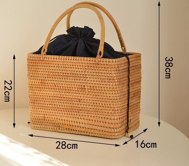 Pure handmade basket Nordic style storage picnic travel basket woven rattan women handbag - Korvel