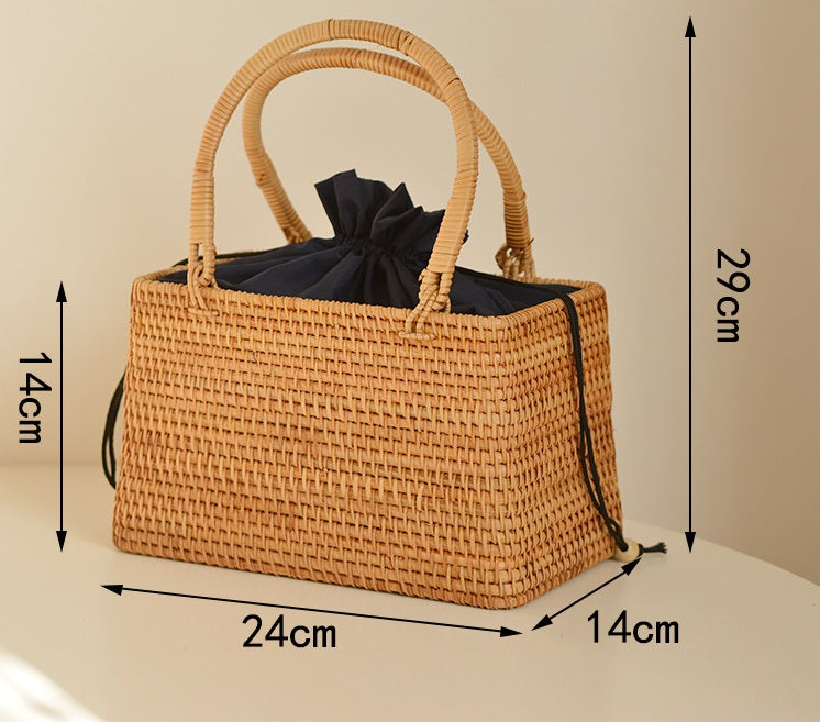 Pure handmade basket Nordic style storage picnic travel basket woven rattan women handbag - Korvel