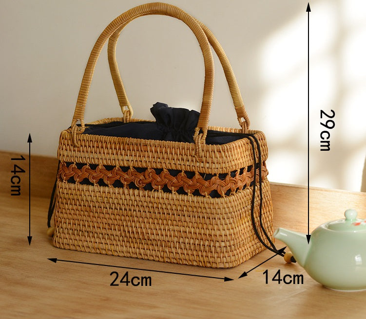 Pure handmade basket Nordic style storage picnic travel basket woven rattan women handbag - Korvel