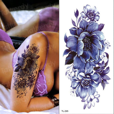Purple 3D Flower Temporary Tattoos - Luxury Body Art Stickers