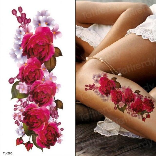 Tatouages Temporaires Fleurs 3D Pourpres - Autocollants de Corps de Luxe