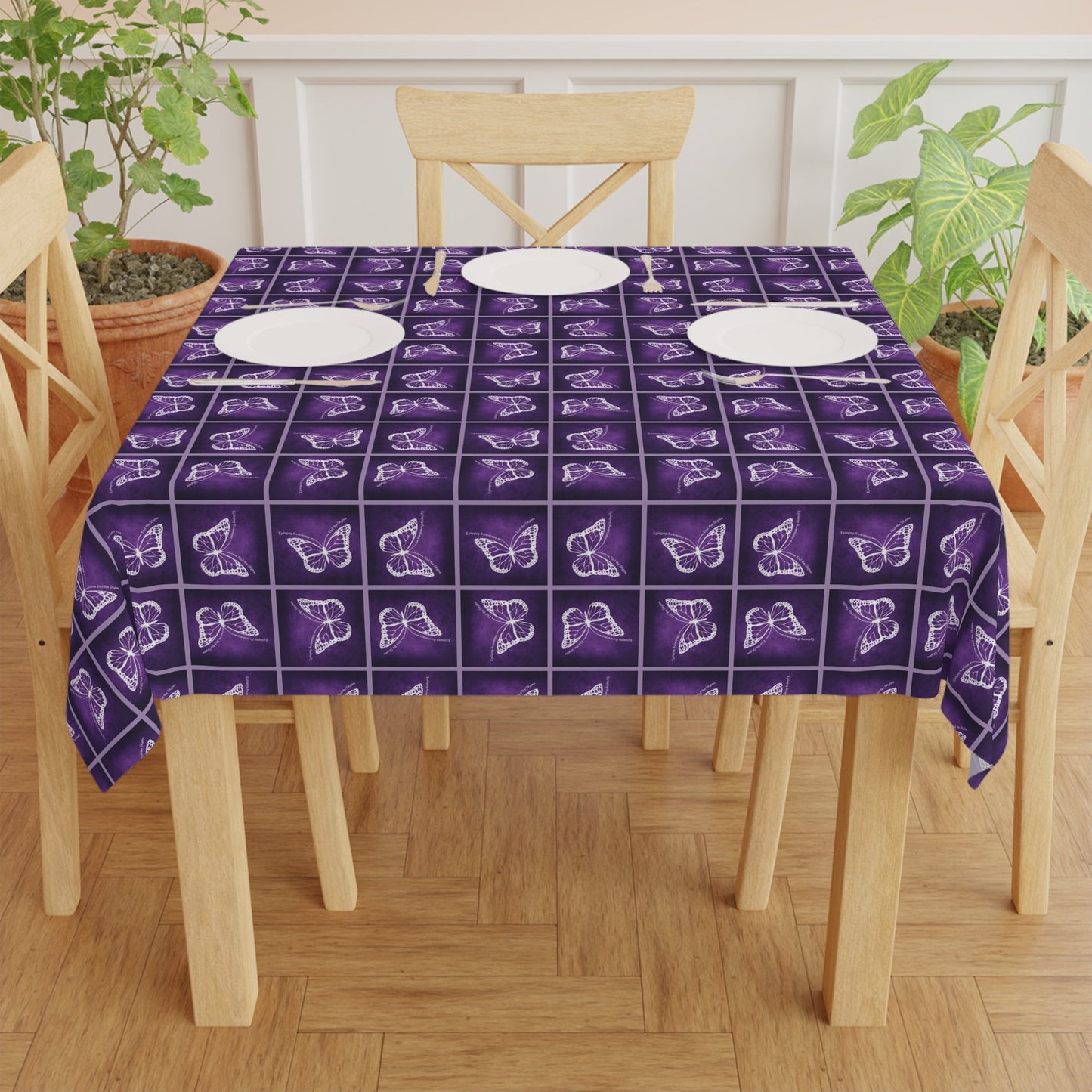 Purple Butterfly Design Tablecloth