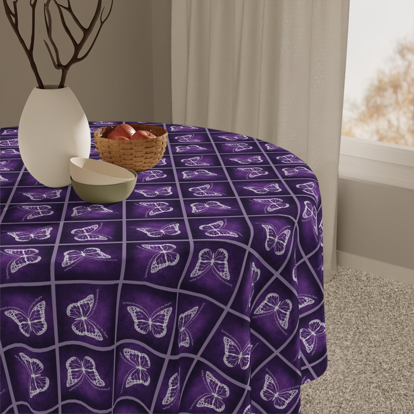 Purple Butterfly Design Tablecloth