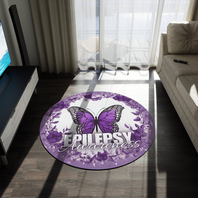 Vibrant Butterfly Round Rug for Epilepsy Awareness - Korvel