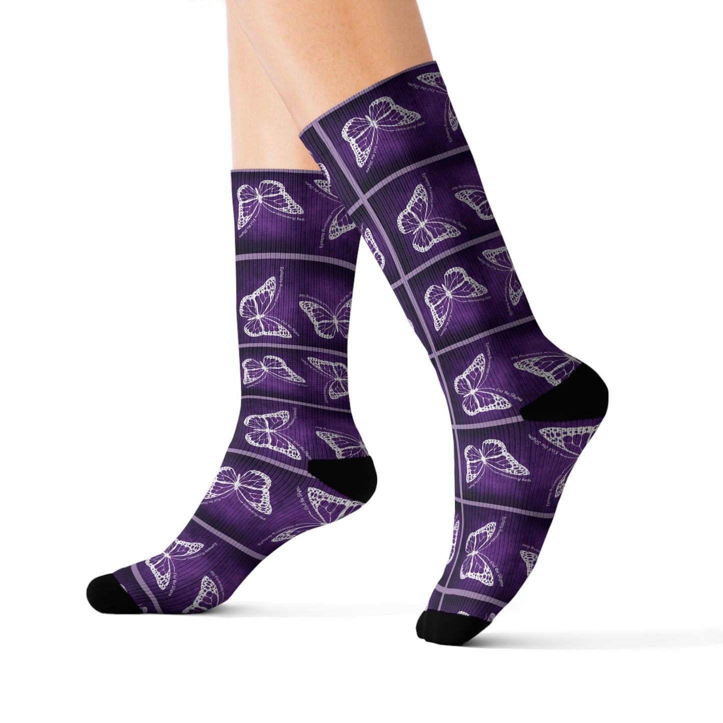 Chaussettes Crew à Motif Papillon Violet