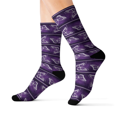 Purple Butterfly Pattern Crew Socks